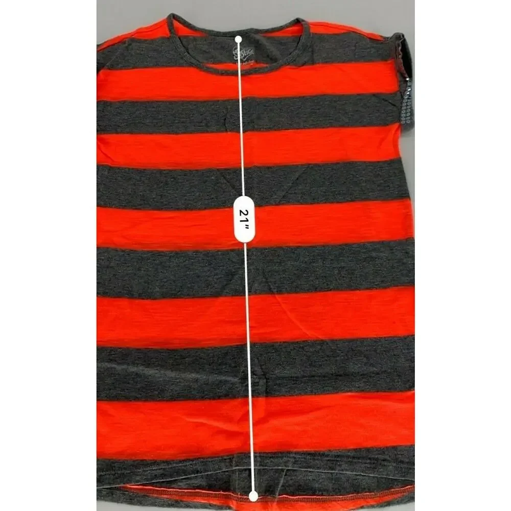 Justice Girls T-Shirt Top Short Sleeve Sequins Striped Casual Sz 12